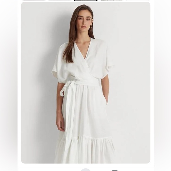NWT Lauren by Ralph Lauren Belted Linen Wrap Style Dress in White. Size 4 - Picture 2 of 10